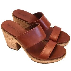 Timberland Sandals Roslyn Size-8.5 Brown Leather Cork Block Heel Slide
